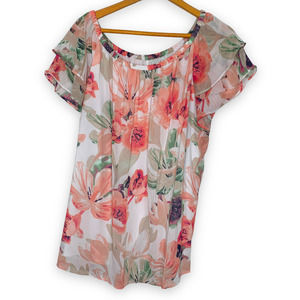 St. John's Bay Floral Blouse - Pink and Green